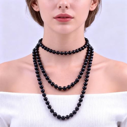 Pearl Necklaces for Women 60'' 70" Long Pearl Necklace 15.75'' Pearl Choker Necklace Chunky Bead Layered Faux Pearl Dangle Wedding Bridal 1920s Gatsby Christmas Costume Jewelry Gifts - color: Black-60''