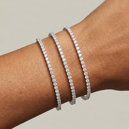925 Sterling Silver Bracelets for Women Stack, Trendy Tennis Bangle Cuff Jewelry Set 14K Gold Plated, Adjustable Bracelet Set for Wrist Essentials, Women Fashion Watch Band Acecessories - style: Bracelet_3pcs(Silver Tennis Set 2mm)