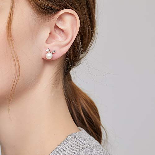 Han han Pearl Stud Earrings for Women 925 Sterling Silver, Pearl Jewelry Gift for Women 8MM-13MM - style: D-Rabbit Pearl Studs-8mm