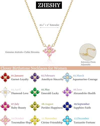 ZHESHY Birthstone Gold Necklaces for Women Dainty 14K Gold Plated Necklace | Simple Non Tarnish Diamond Cubic Zirconia Pendant Necklaces Women Gold Trendy Jewelry Bridesmaid Birthday Gifts - color: Pink October