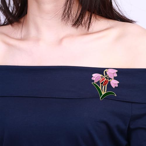 Nature Inspired Tulip Ladybug Enamel Lapel Pin Delicate Floral Brooch Creative Women Fashion Jewelry for Dress Scarf Suit Bag Clothing Accessories Gift - color: Pink