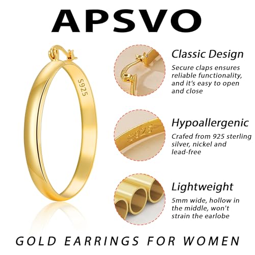 Apsvo Hoop Earrings for Women, 5mm Wide 14K Gold Plated/Silver Hoop Earring Hypoallergenic 925 Sterling Silver Earrings Lightweight Large Earrings for Women - color: Gold &40mm