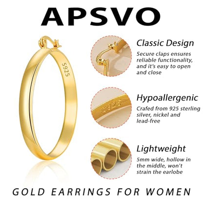 Apsvo Hoop Earrings for Women, 5mm Wide 14K Gold Plated/Silver Hoop Earring Hypoallergenic 925 Sterling Silver Earrings Lightweight Large Earrings for Women - color: Gold &40mm