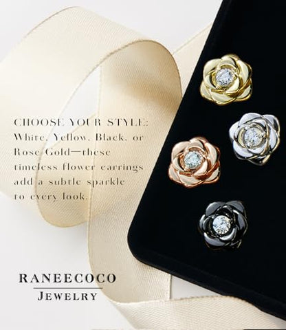 Gold Plated Sterling Silver Rose Flower Earring Studs, Hypoallergenic & Nickel Free Earrings for Women - color: Rose Gold Plated Silver, size: 9.0 Millimeters