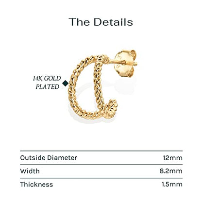 PAVOI 14K Gold Plated Split Huggie Hoop Earrings for Women, Hoop Earrings | Hypoallergenic Earrings with 925 Sterling Silver Posts, Trendy Split Multi Hoop Earrings - style: Rope
