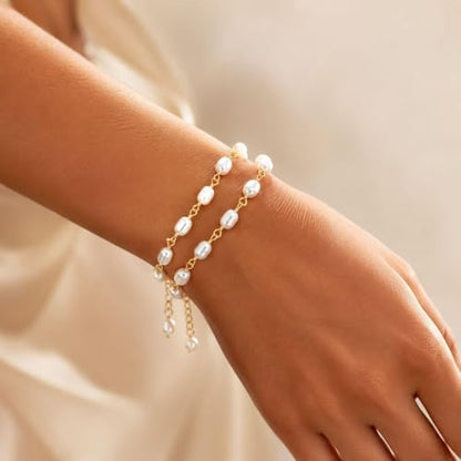 Pearl Bracelets for Women Dainty Baroque Pearl Bracelet White Bridesmaid Bridal Bracelet Wedding Jewelry Gifts for Mother Daughter Matching Outfits - color: B1:pearl bracelet