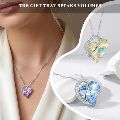 Crystal Heart Necklace for Women - Quietrose Faceted Crystal Heart Pendant with Sparkle Accents, Silver-Tone Curved Frame, 0.85" x 0.73", 18+2" Adjustable Chain, Elegant Gift for Her - color: Lavender - Tranquil Bloom