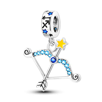 Zodiac Sign Charms for Bracelet Necklace 925 Sterling Silver Charms 12 Constellation/Horoscope Star Dangle Birthstone Beads, Birthday Jewelry Gifts for Women Men - color: Zodiac Sagittarius(11.22～12.21)