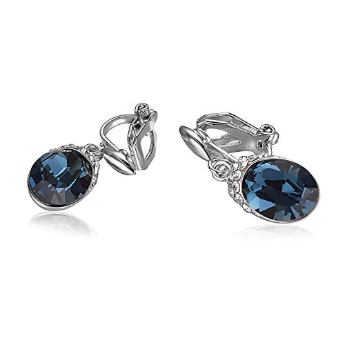Yoursfs Wedding Clip on Earrings For Women 18K Gold Plated Halo Big Austrian Crystal Dangle Earring Birdal Jewelry - color: Blue