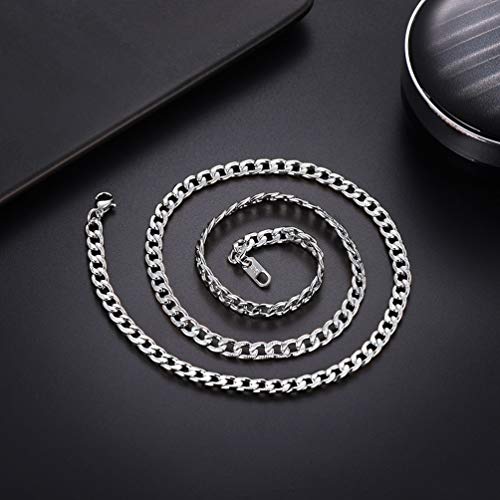 Men Cuban Chain Necklace for Men Stainless Steel 5mm Link Chain Women Dainty Necklace Gold/Silver/Black Plated Statement Jewelry 18/20/22/24/26/28/30 Inch - color: 5mm-Silver Cuban Chain, size: Length 18 Inch
