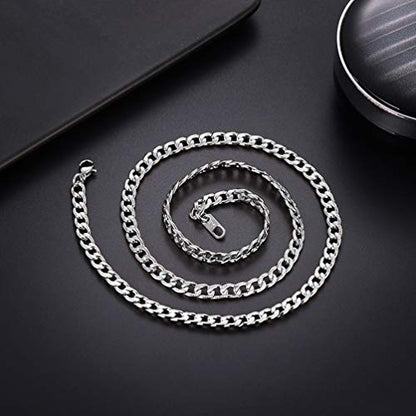 Men Cuban Chain Necklace for Men Stainless Steel 5mm Link Chain Women Dainty Necklace Gold/Silver/Black Plated Statement Jewelry 18/20/22/24/26/28/30 Inch - color: 5mm-Silver Cuban Chain, size: Length 18 Inch
