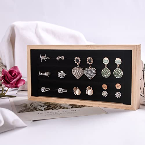 Coward Bamboo Ring Display Holder Jewelry Storage Tray Organizer Ring Stand For Show(Black) - color: Black Velvet