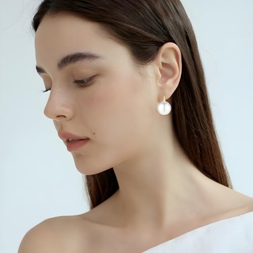 Pearl Earrings for Women Minimalist Pearl Drop Earrings Elegant Leverback Dangle Earrings Wedding jewelry Bridesmaid Gifts - style: oval pearl-13mm(large)