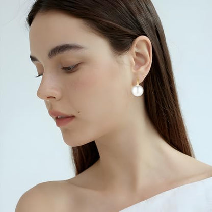 Pearl Earrings for Women Minimalist Pearl Drop Earrings Elegant Leverback Dangle Earrings Wedding jewelry Bridesmaid Gifts - style: oval pearl-13mm(large)