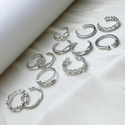 12PCS Toe Rings for Women 14K Gold/Silver Plated Adjustable Toe Ring Set Open Heart Arrow Infinity Rings Beach Foot Jewelry for Summer - color: Set