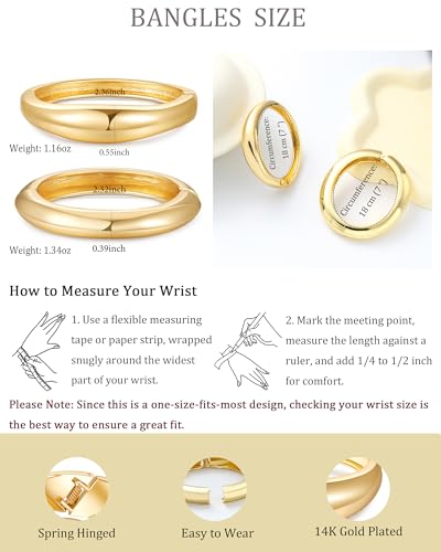 2pcs Gold Bangle Bracelets for Women, Trendy Hinged Cuff Open Wide Chunky Gold Bracelet Stack Arm Cuff Jewelry for Women - color: F-Silver Bangle