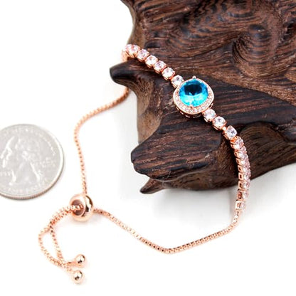 Sparkling CZ Tennis Bracelets for Women, Birthstone Slider Bolo Bracelets Trendy Birthday Valentine's Day Jewelry for Women Lady - color: Light Blue