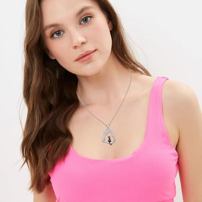 Heart Animal Necklace 925 Sterling Silver Cute Animal Pendant Jewelry Birthday Gifts for Women Girlfriend Mom Animal Lovers - style: 1-1 Black Cat