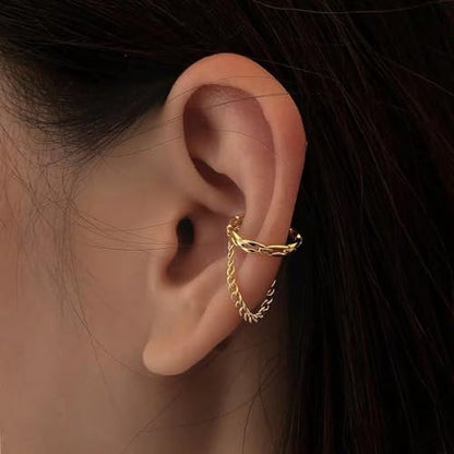 Gold Ear Cuff Earrings for Women Non Piercing 14K Gold Plated/Silver Cuff Clip On Cartilage Hoop Shining Cubic Zirconia Twisted Chain Ear Clip On Earring for Women Chunky Ear Cuffs Earrings - color: goldA