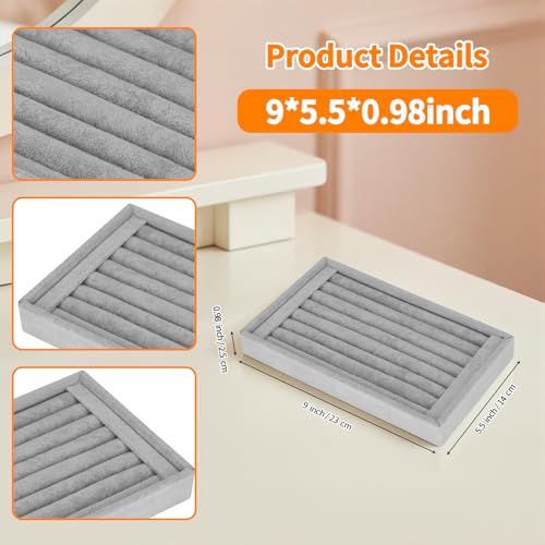 KUKUVR Ring Holder Display Tray, 7 Slot Velvet Jewelry Organizer (Grey) | For Rings Earrings, Drawer Insert, Storage Case, For Selling Show Vender Home