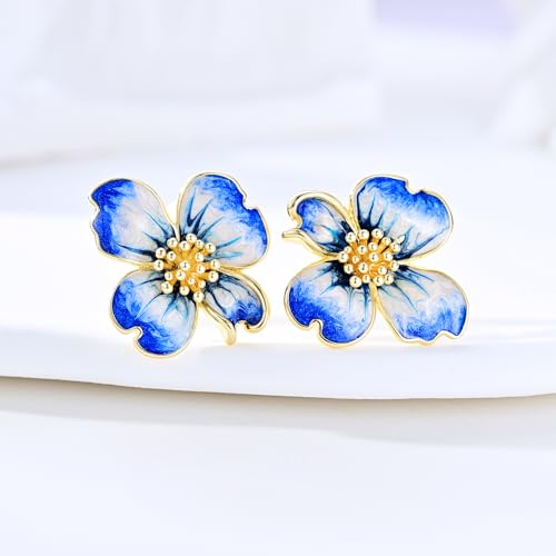 Clip on Earrings Women, 14K Gold Plated Earrings for Sensitive Ears, Fashion Women's Earrings Jewelry Birthday Gift for Wife Grandma Daughter Girls on Christmas Thanksgiving - color: Gold Blue Earrings
