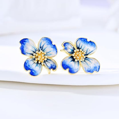Clip on Earrings Women, 14K Gold Plated Earrings for Sensitive Ears, Fashion Women's Earrings Jewelry Birthday Gift for Wife Grandma Daughter Girls on Christmas Thanksgiving - color: Gold Blue Earrings