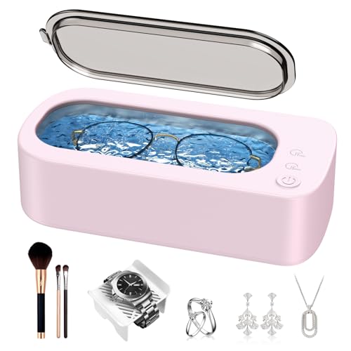 Ultrasonic Jewelry Cleaner Machine: 48KHz Ultra Sonic Cleaner for Jewelry,Eyeglass,Rings,Watch Band,Dentures,with Dual Cleaning Modes,350ML 304 Stainless Steel Tank,Gift for Wife,Mom,Daughter - color: Pink