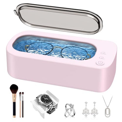 Ultrasonic Jewelry Cleaner Machine: 48KHz Ultra Sonic Cleaner for Jewelry,Eyeglass,Rings,Watch Band,Dentures,with Dual Cleaning Modes,350ML 304 Stainless Steel Tank,Gift for Wife,Mom,Daughter - color: Pink