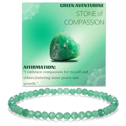 Natural Faceted Crystal Bracelet for Women,4mm Gemstone Round Beads Bracelets Adjustable Stretchy Healing Crystal Beads Bracelets Dainty Jewelry Gift - color: Green Aventurine