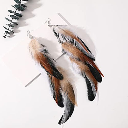 Bohemian Long Feather Earrings for Women Handmade Natural Dangle Tassel Jewelry - color: Style G