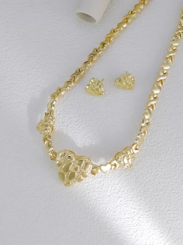 Women's Gold wedding Jewelry Set Tricolor Hugs Kisses Heart necklace set - color: 3 Heart Set