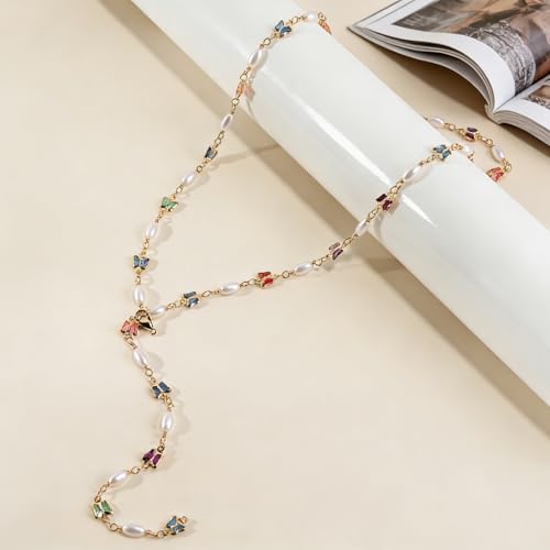 Necklace for Women, Dainty Long 14K Gold Y-Shaped Necklace Jewelry Trendy Beaded Layered Chain Drop Necklaces Jewelry Women Gifts - style: Butterfly Y-shape
