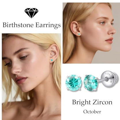 Limerencia Birthstone Screw Back Earrings G23 Implant Grade Titanium Stud Earrings Hypoallergenic Cubic Zirconia Posts Studs Jewelry Gifts for Girls Sensitive Ears - color: October