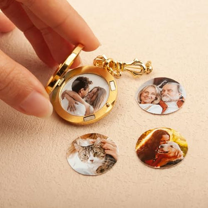 Personalized Photo Wedding Bouquet Charm, Double Sided Round Glass Photo Locket Pendant Pin Brooch, Handmade Memorial Picture Frame Bridal Shower Gift For Bride & Groom - color: Round Large - Silver