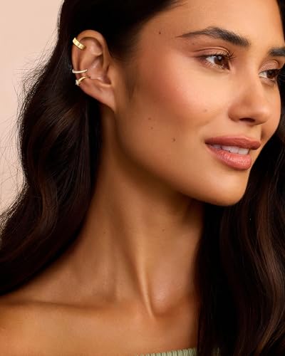 14K Gold/Silver Plated Ear Cuffs Non Piercing Set Clip On Dainty | Non Pierced Ear Cuff, Stackable Small Cartilage Hoop Huggie Set, Tarnish Resistant Hypoallergenic Trendy Jewelry Gift - style: gold style 5