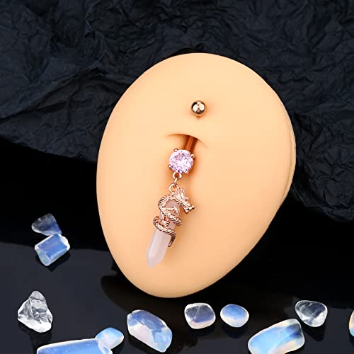 Halloween Belly Button Ring 14G Dragon Dangle Belly Ring Burn Silver Navel Piercing Jewelry Purple Belly Button Piercing - color: Rose Gold