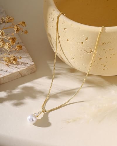 Pearl Necklaces for Women Trendy 14k Gold Plated Cubic Zirconia Pearl Pendant Necklace Valentines Day Wedding Birthday Mother's Day Gifts Dainty Gold Necklace for Women - color: Style 3 - Gold Necklace