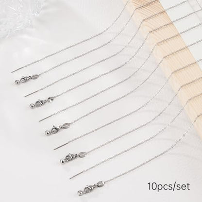GTVOODX 10pcs Silver Adjustable Necklace Chain Stainless Steel Link Cable Chain Bulk with Needle Threader Lobster Clasps for Jewelry Making - color: Silver Cable