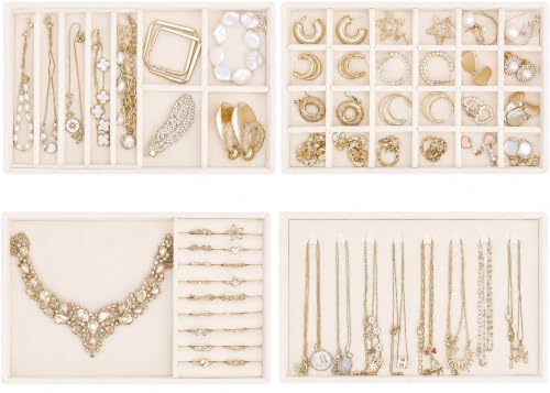 ProCase Stackable Jewelry Organizer Trays for Drawers, Jewelry Drawer Inserts Container Display Case Storage for Earring Necklace Rings Bracelet with Removable Dividers -Beige, 4 Layers - color: Beige, size: 4 Layers