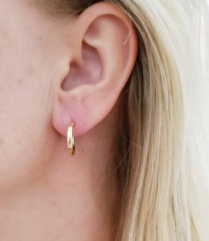 Minimalist Hoops for Women - 14K Gold Open Huggie Hoop Earrings, Hypoallergenic Tiny Hoops in Gold and Silver (Set of 1-5 Pairs) - color: 14K Gold - 15mm (1 Pairs)