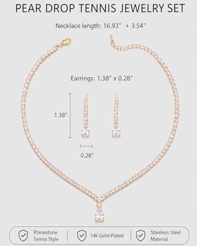 STONEFANS Gold/Silver Jewelry Sets for Women - Dainty Silver Rhinestone Necklace Earring Set Crystal Wedding Jewelry Sets for Brides Prom Accessories Bridesmaid Gifts - color: Gold