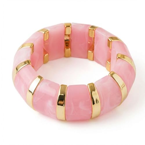YBMYCM Acrylic Chunky Bangles Bracelets for Women Resin Gold-plated Stackable Stretch Bracelet Wide Wristbands Gift Jewelry - color: Pink