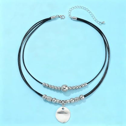 Slip Chain Necklace for Women Gothic Stainless Steel Bar Pendant Cuban Link Necklaces Adjustable Goth O Ring Long Necklaces Punk Rock Collar Choker Trendy Lariat Y Necklace - color: Disc