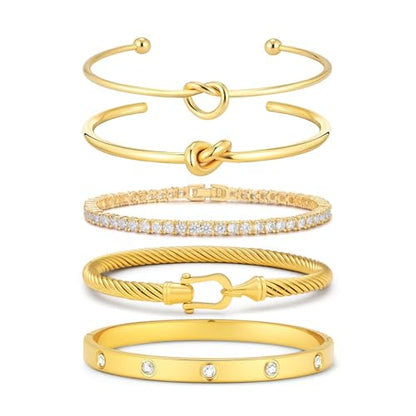 18 K Gold Plated Love Bangle Bracelet Stack Cuff Jewelry for Women Jewelry Set for Women Gift with Box - style: style1