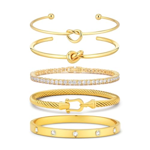 18 K Gold Plated Love Bangle Bracelet Stack Cuff Jewelry for Women Jewelry Set for Women Gift with Box - style: style1
