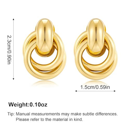 Gold Geometric Drop Dangle Earrings for Women Chunky Trendy Knot Stud Small Twisted Link Earring Jewelry Gift - color: B-Small Flower-Gold