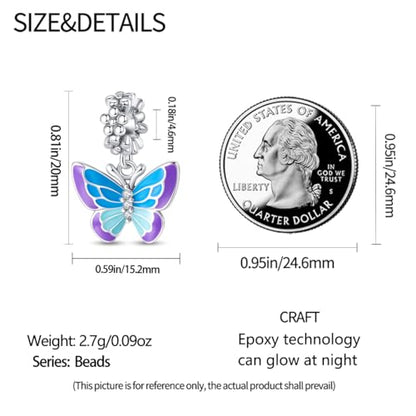 925 Sterling Silver Charms for Bracelets Necklaces Dangle Pendant With 5A Cubic Zirconias Bead Charm for Women DIY Jewelry - style: Blue Butterfly Charm