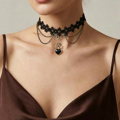 Black Necklaces for Women,Adjustable Layered Collar,Goth Jewelry - color: Black Heart