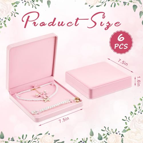 6 Pcs Velvet Jewelry Set Box Jewelry Display Case Earring Ring Bracelet Necklace Gift Box Pearl Necklace Storage Case for Mother's Day Wedding Travel Anniversary(Pink) - color: Pink