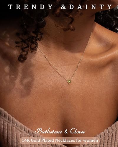 ZHESHY Birthstone Gold Necklaces for Women Dainty 14K Gold Plated Necklace | Simple Non Tarnish Diamond Cubic Zirconia Pendant Necklaces Women Gold Trendy Jewelry Bridesmaid Birthday Gifts - color: Yellow Green August